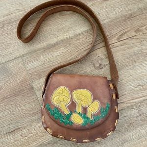 Vintage 1970’s leather purse, hand tooled, painted, and stitched